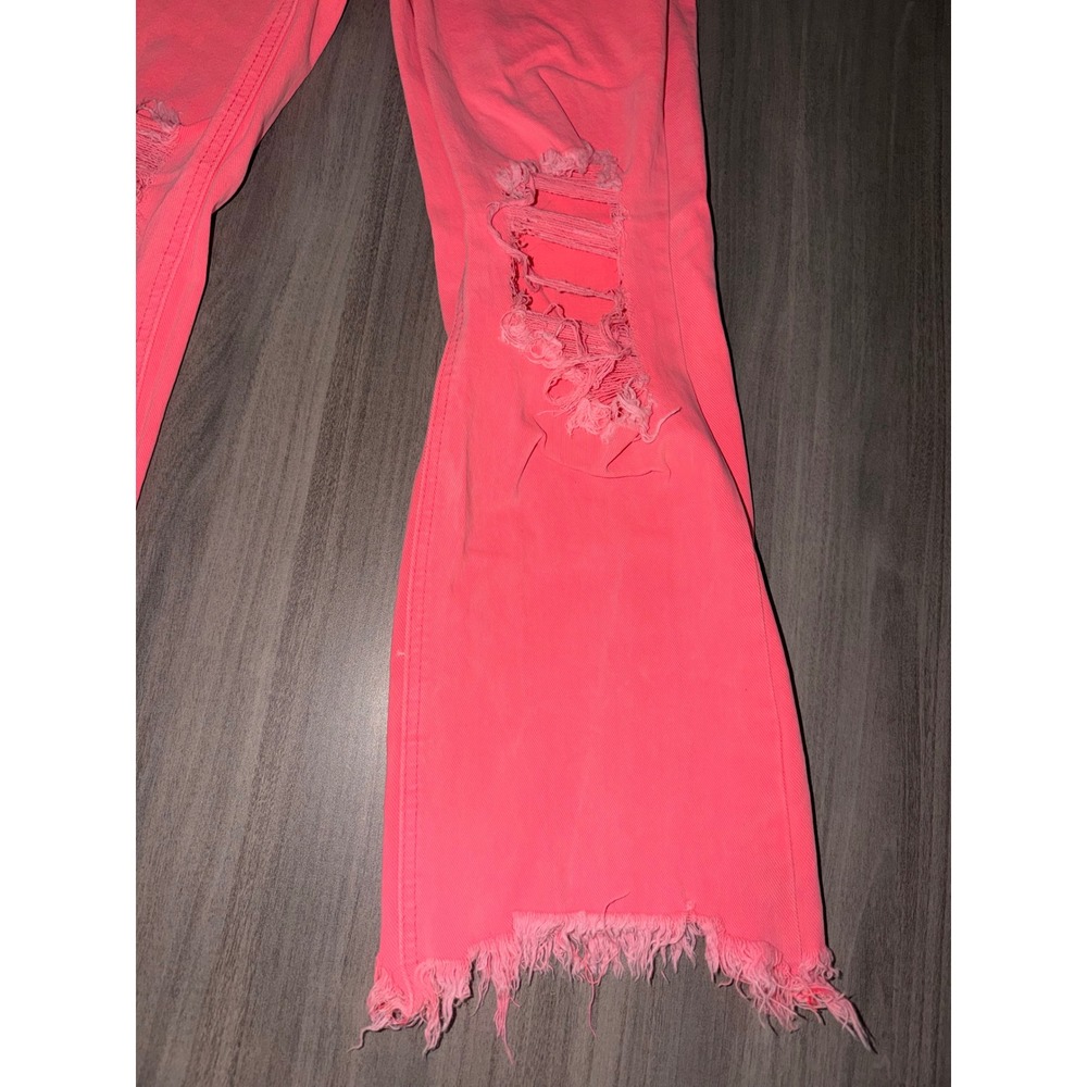Risen Jeans Neon Pink Distressed Flare High Rise Denim RDP5265-N Size 7/28 A1 - Picture 12 of 12